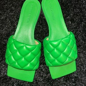 Bottega Veneta Parakeet Green Quilted Padded Slides.